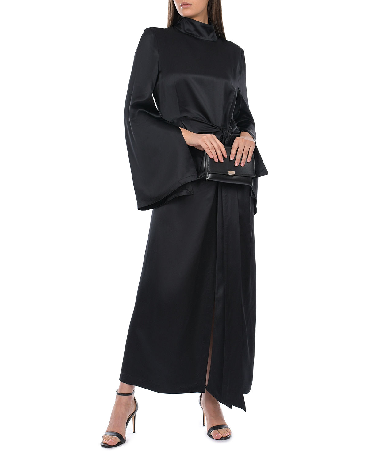Черное платье с длинными расклешенными рукавами ROHE, размер 44, цвет черный - фото 2