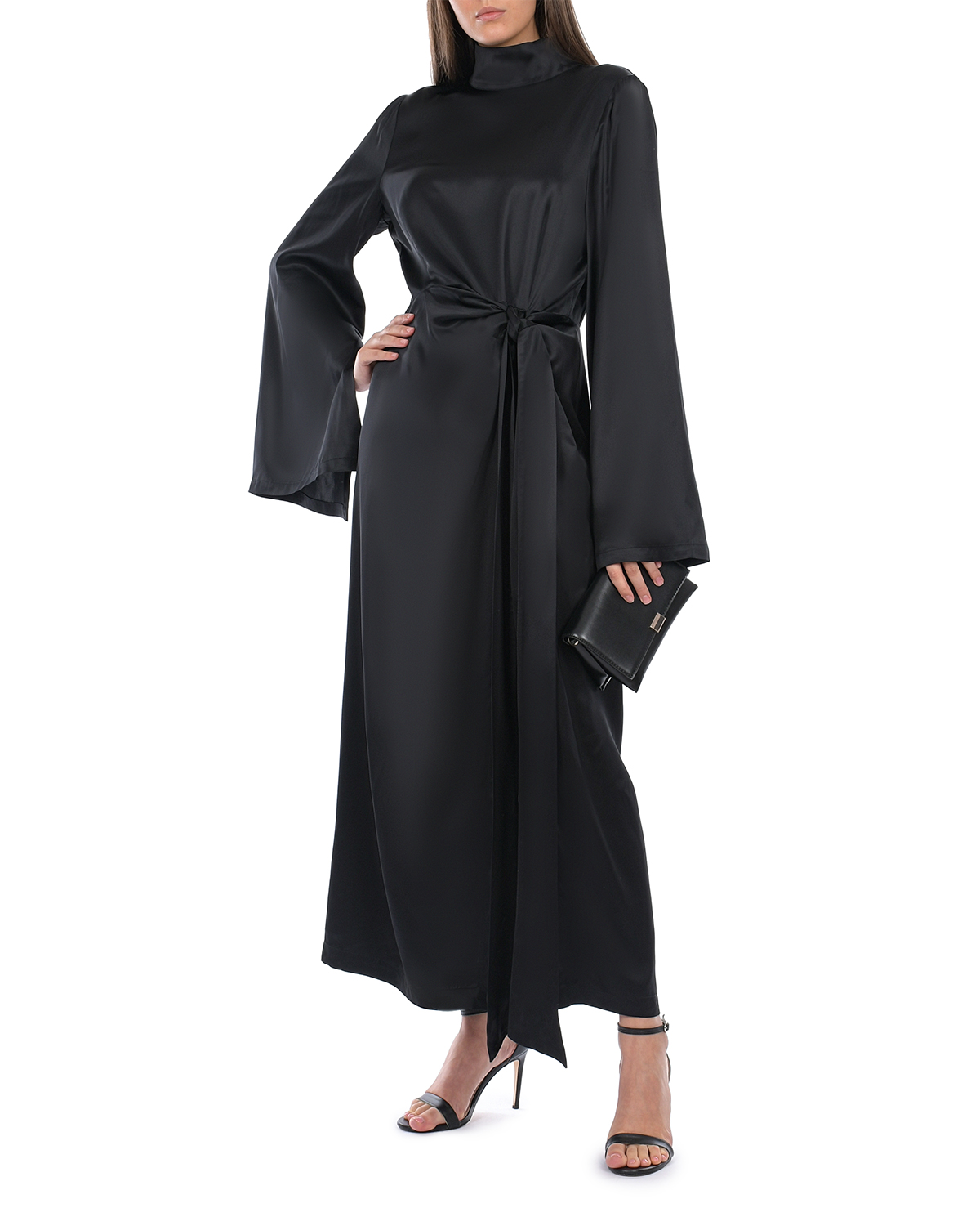 Черное платье с длинными расклешенными рукавами ROHE, размер 44, цвет черный - фото 3