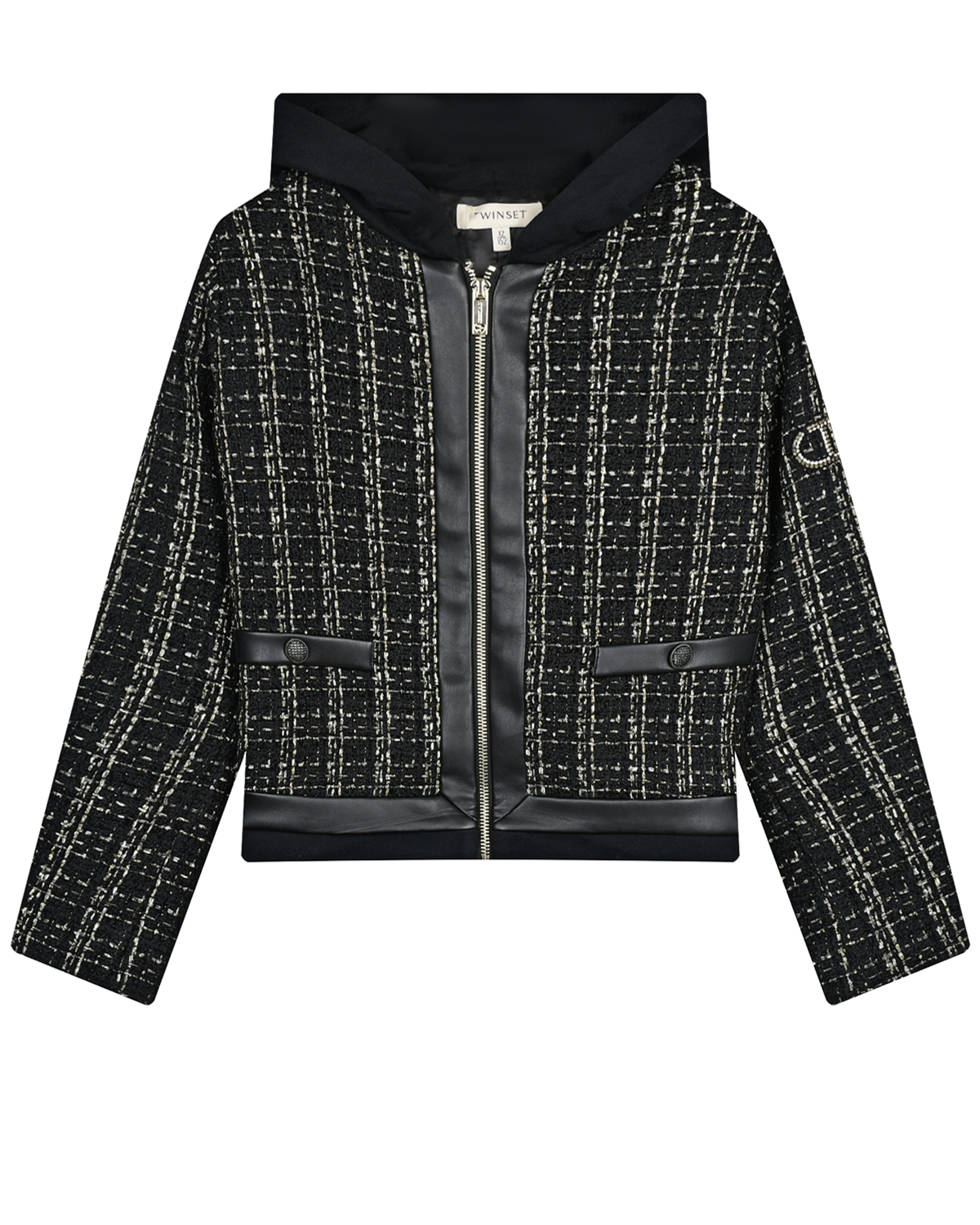 Черный пиджак в клетку с капюшоном TWINSET детский, размер 140 - фото 1