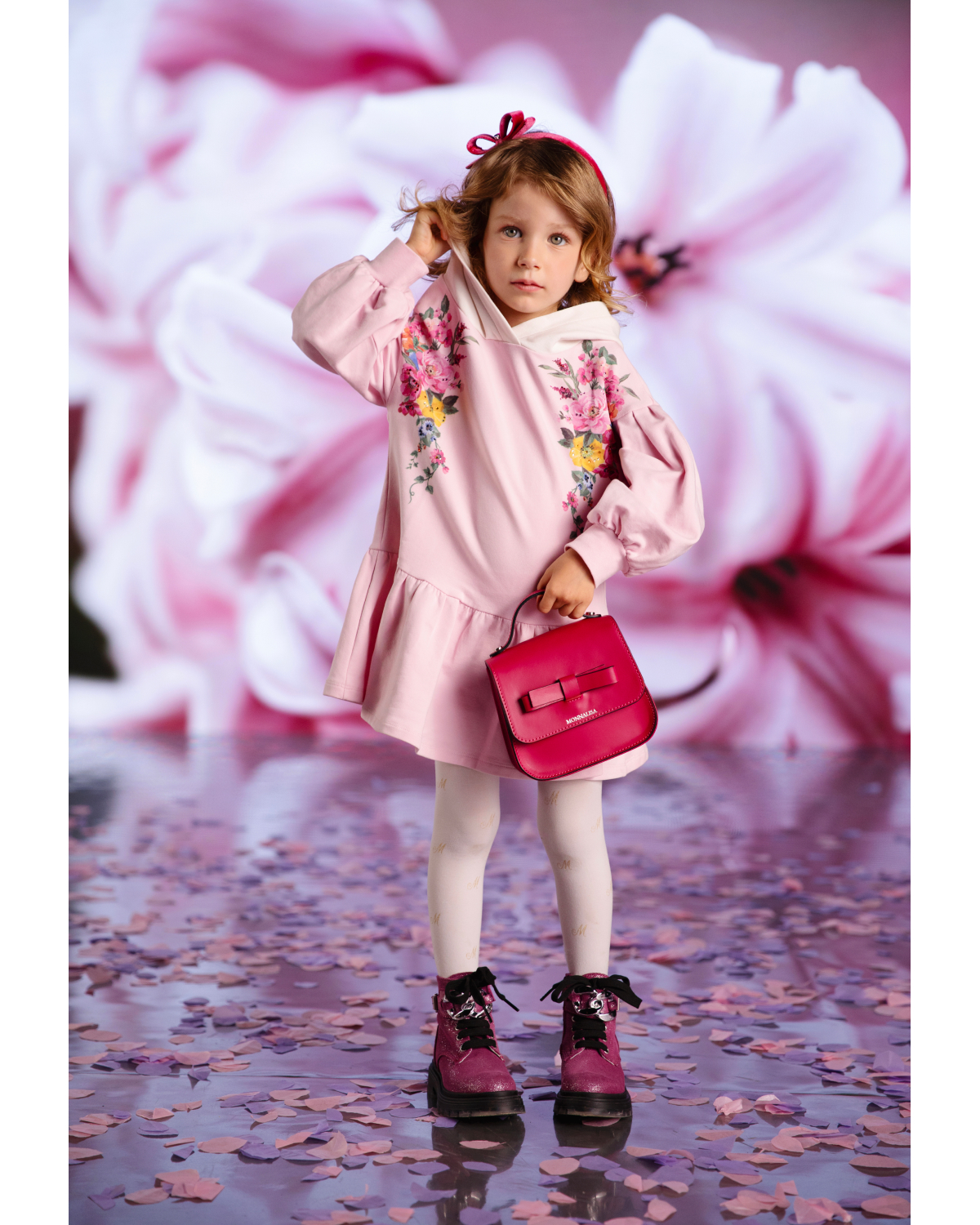 Розовое платье с капюшоном Monnalisa детское, размер 104, цвет розовый - фото 6