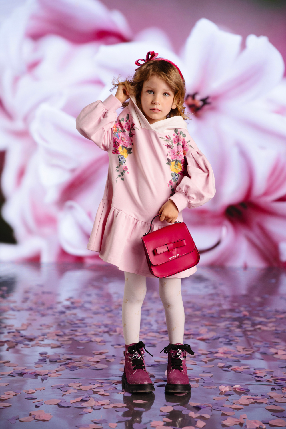 Розовое платье с капюшоном Monnalisa детское, размер 104, цвет розовый - фото 2