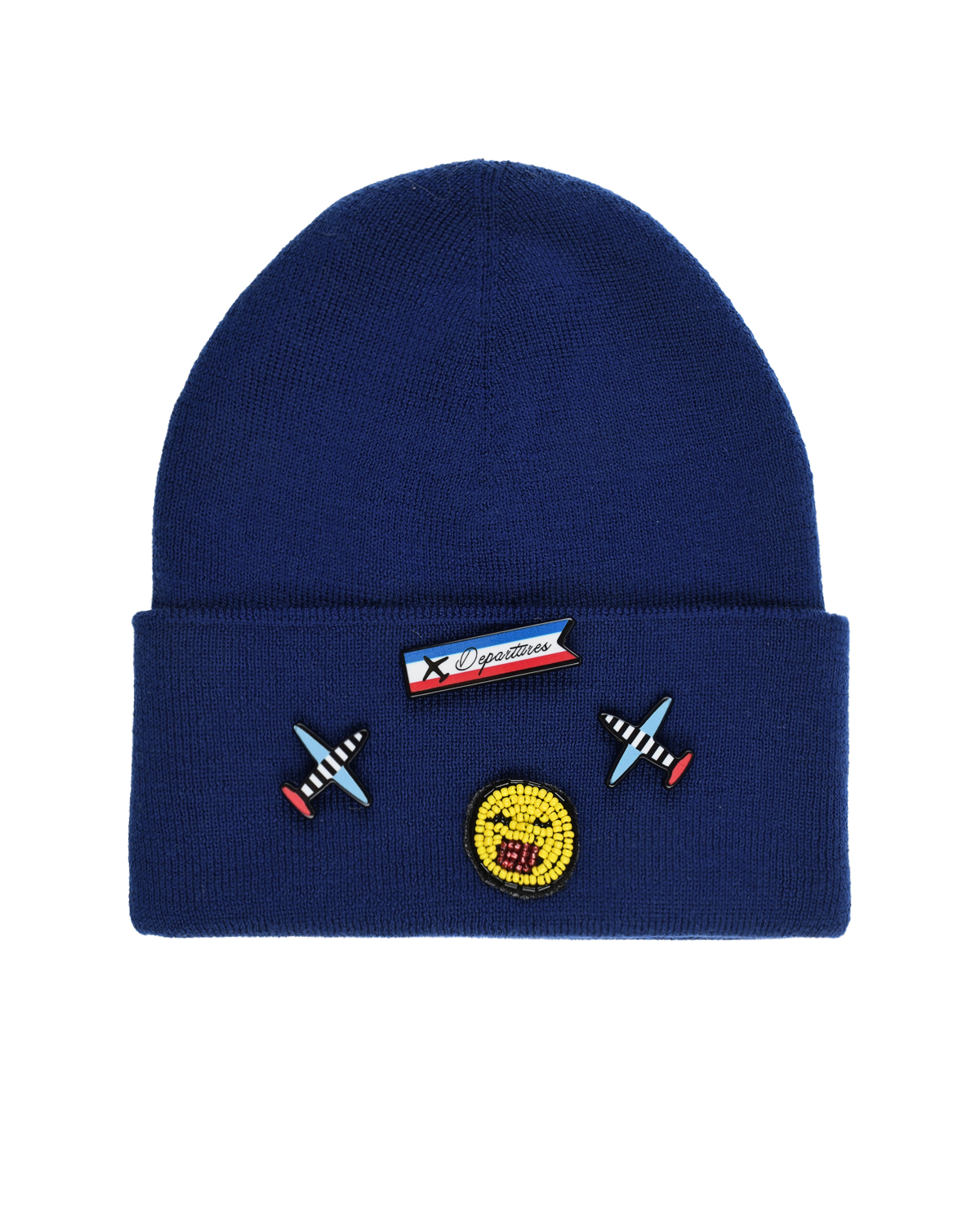 Синяя шапка из шерсти с патчами "самолеты" Regina детская, размер 53, цвет синий