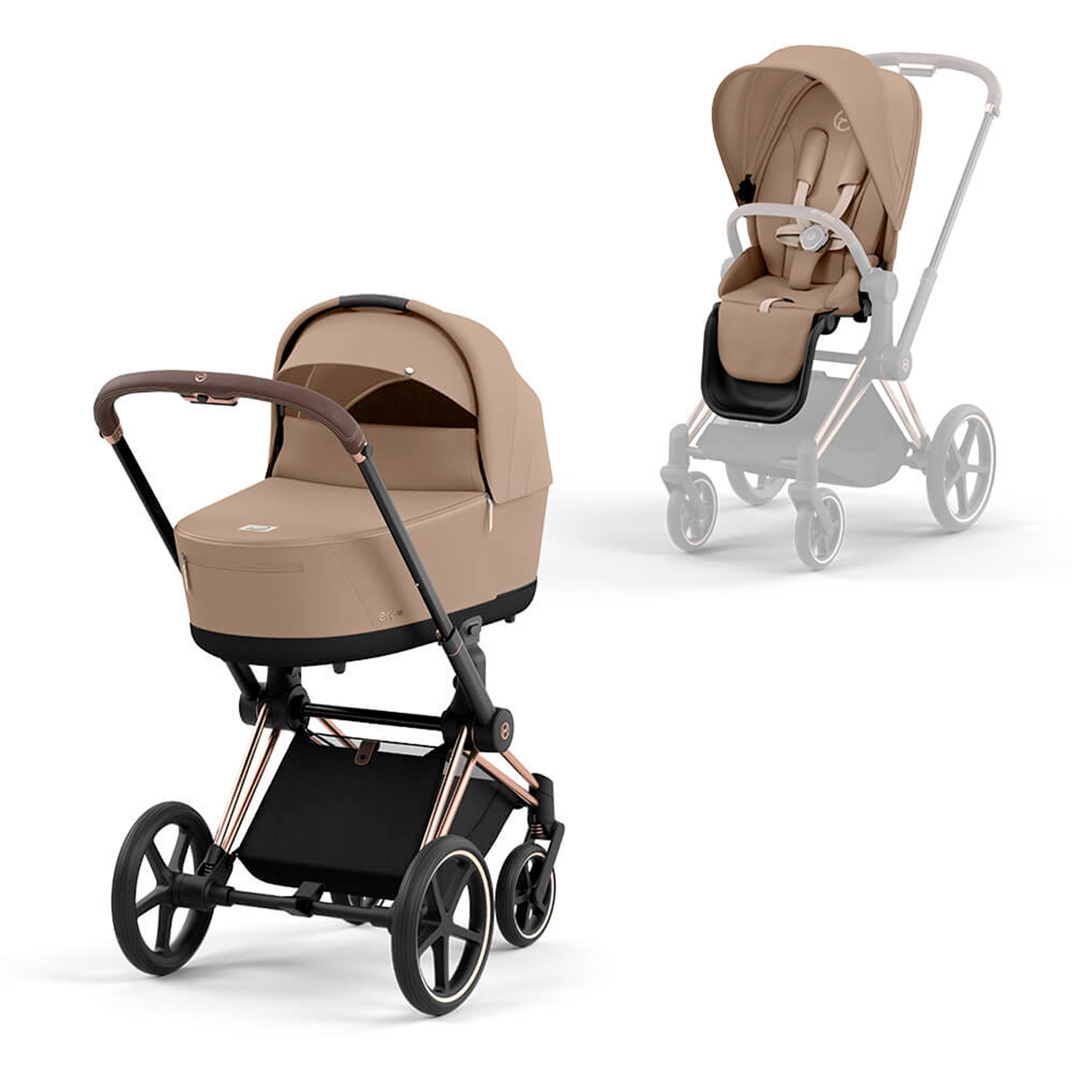 Коляска 2 в 1 Priam IV Rosegold, Cozy Beige со спальным блоком Lux Carry Cot CYBEX