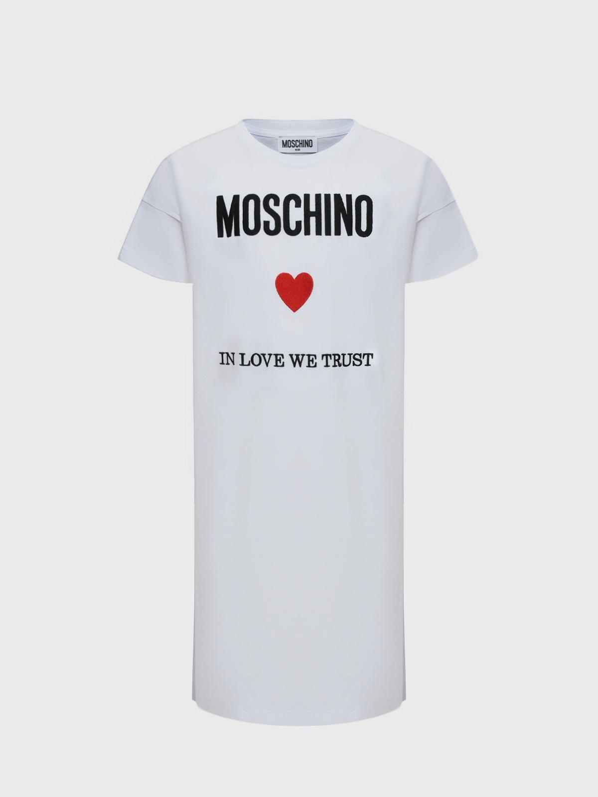 Платье-футболка с принтом "In love we trust" Moschino