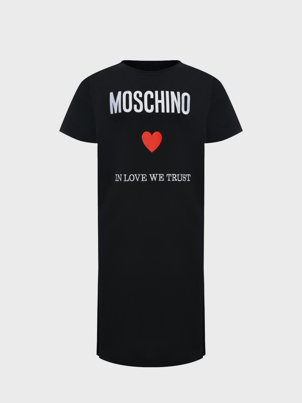 Платье-футболка с принтом "In love we trust", черное Moschino