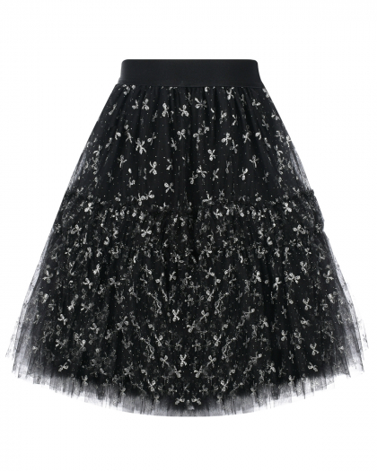 Пышная юбка с серебристыми бантами, черная Monnalisa | Фото 1