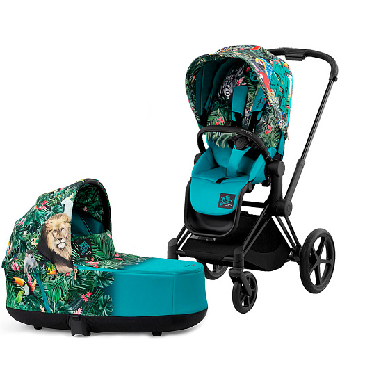 Детская коляска 2 в 1 Cybex PRIAM IV Люлька, ткань прогулочного блока FE DK WE THE BEST и шасси Matt Black  | Фото 1