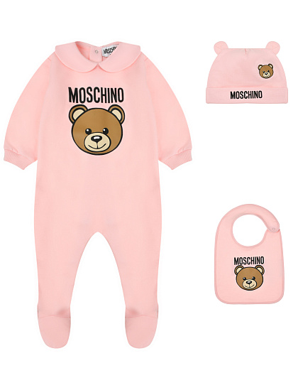 Комплект: комбинезон, слюнявчик, шапка, розовый Moschino | Фото 1