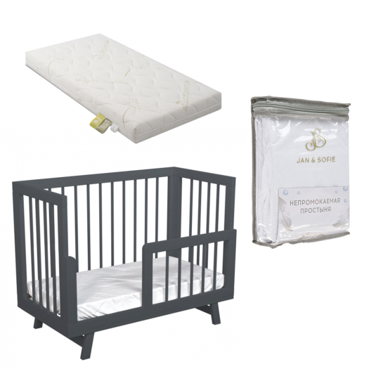 Кроватка для новорожденного Aria  темно-серый с маятником, простынями и матрасам Lilla | Фото 1