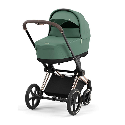 Коляска 2 в 1 CYBEX Priam IV Rosegold 2 в 1 цвет Leaf Green в комплекте со спальным блоком Lux Carry Cot  | Фото 1