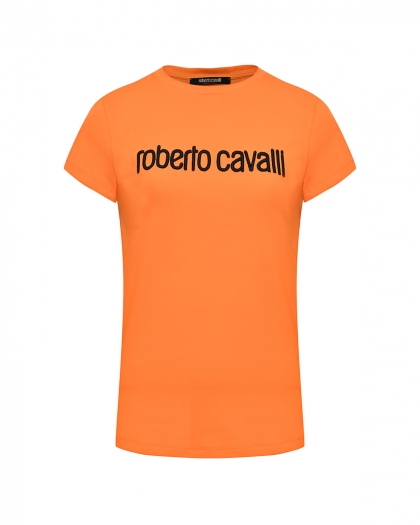 Футболка с лого, оранжевая Roberto Cavalli | Фото 1
