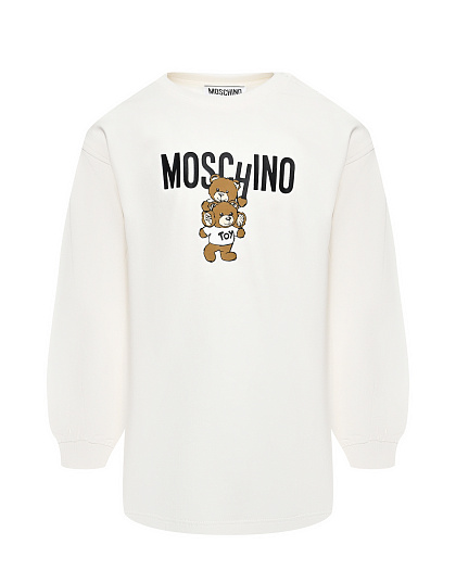 Платье с логотипом и принтом мишек, кремовое Moschino | Фото 1