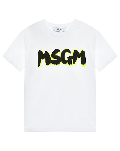 Футболка с неоновой окантовкой и принтом, белая MSGM | Фото 1